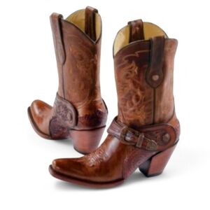 Corral Boots G1907 Ladies Golden Brown Tooled Leather Western Size 8